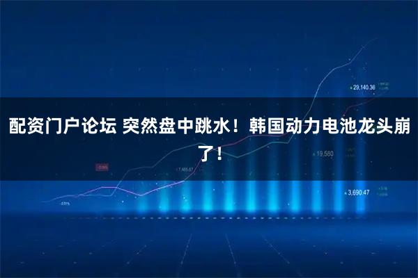 配资门户论坛 突然盘中跳水！韩国动力电池龙头崩了！